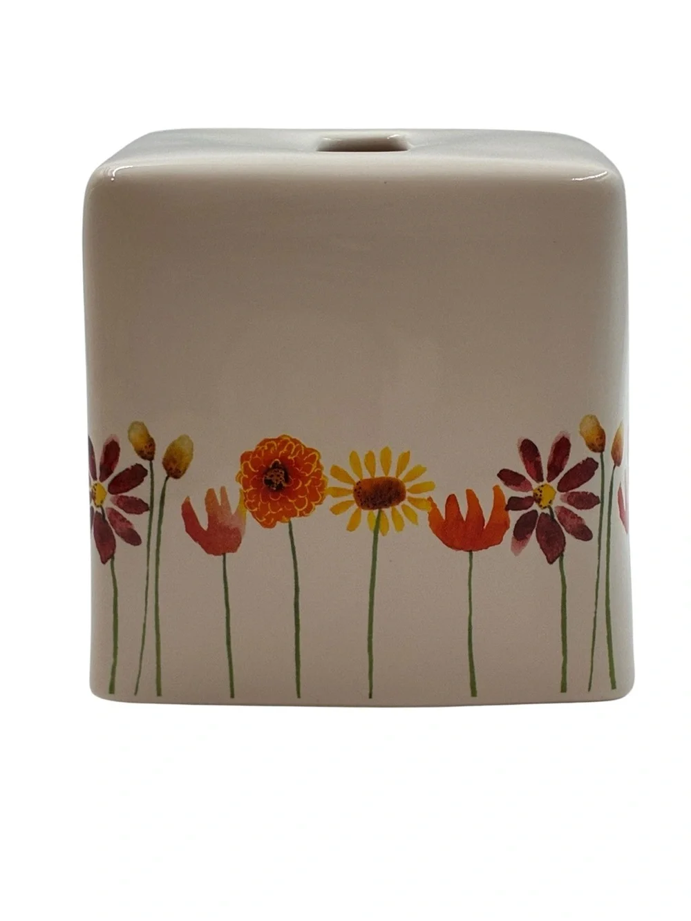 Rae Dunn TISSUES Ceramic Tissue Box Cover Holder Watercolor Flower Bloom Floral
